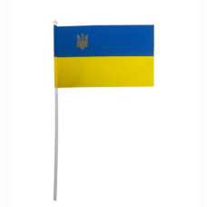 Флаг Украины нейлоновый с трезубцем на палочке (П2Т) Флаг Украины нейлоновый с трезубцем на палочке (П2Т)