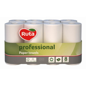 Рушники паперові Ruta Professional двошарові 8 рулонів 45 відривів Білі (93639)