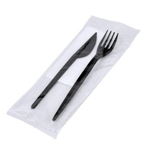 Набор одноразовый дорожный 3 предмета: вилка, нож, салфетка Черный (027430)
