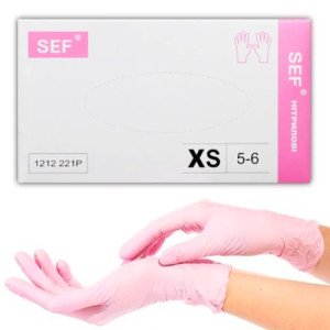 Рукавиці SEF нітрилові неопудрені XS 100 шт. Рожеві (1212221P)