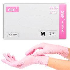Перчатки SEF нитриловые неопудренные M 100 шт. Розовые (1212223P)