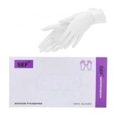 Перчатки SEF виниловые неопудренные M 100 шт. Прозрачные (259102)