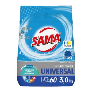 Универсальный стиральный порошок Sama Горная свежесть бесфасфотная 60 циклов стирки 3 кг (266776)