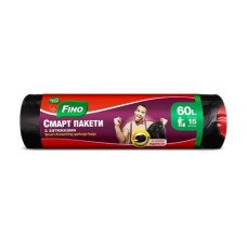 Пакети для сміття Fino з затяжками 60 л 15 шт. Чорні (402379) Пакети для сміття Fino з затяжками 60 л 15 шт. Чорні (402379)