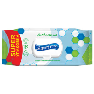 Влажные салфетки Superfresh Антибактериальные с клапаном 120 шт. (642285) Влажные салфетки Superfresh Антибактериальные с клапаном 120 шт. (642285)