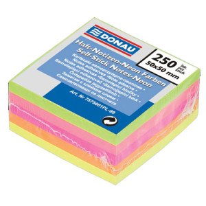 Бумага для заметок Donau с клейким слоем 50х50 мм 250 листов Неон ассорти (7575001PL)