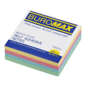 Папір для нотаток Buromax Pastel Проклеєний 75х75 мм 250 аркушів Асорті (BM.2315-99)