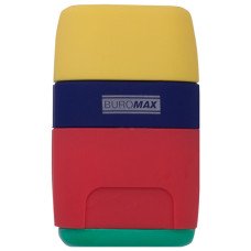 Точилка пластиковая Buromax Rainbow Rubber touch с контейнером и ластиком Ассорти (BM.4771-1)