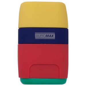 Точилка пластиковая Buromax Rainbow Rubber touch с контейнером и ластиком Ассорти (BM.4771-1)