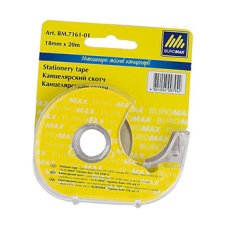 Клейка стрічка канцелярська Buromax в диспенсері 18 мм х 20 м 40 мкм Прозора (BM.7161-01)